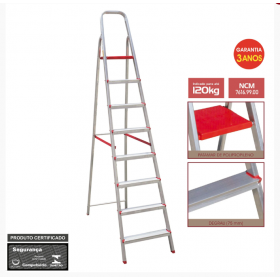 ESCADA DE ALUMINIO DOMESTICA 08 DEGRAUS - UNT